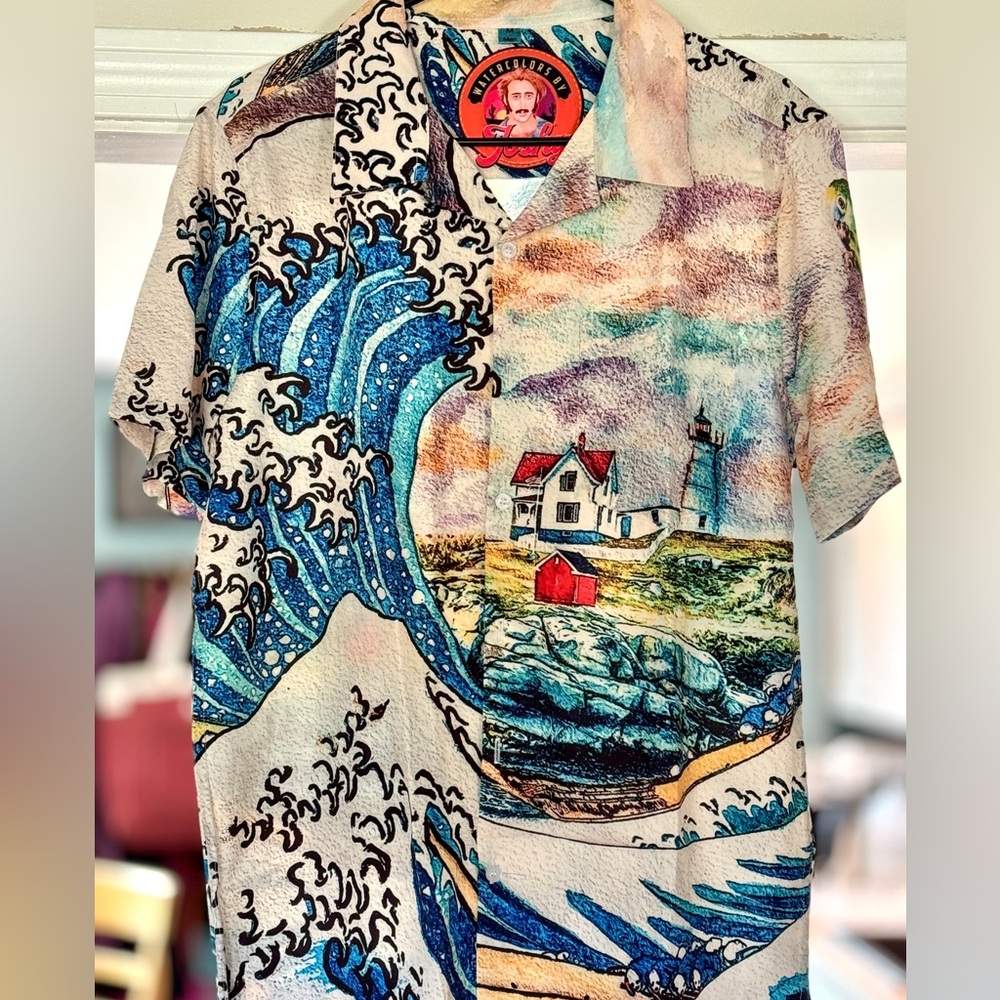 The Great Wave Off Nubble Lighthouse Hawaiian Shirt - New England Coastal Art